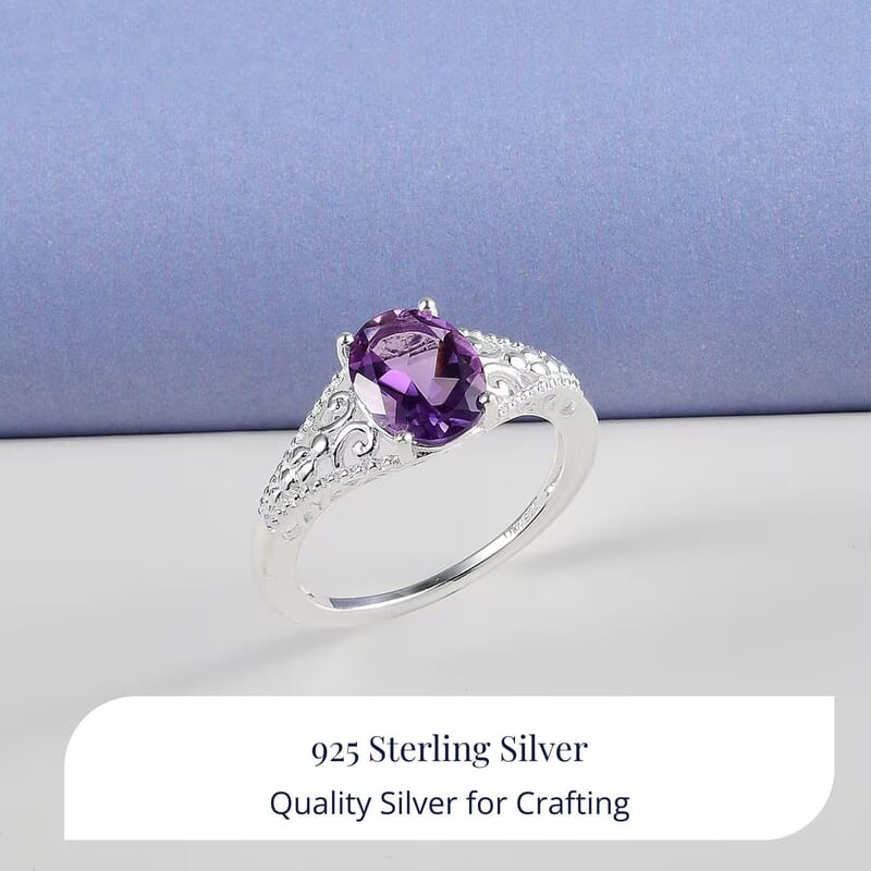 D'Joy Bolivian Amethyst 1.70 ctw Solitaire Ring in Sterling Silver (Size 11.0)