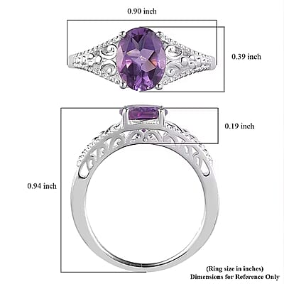 D'Joy Bolivian Amethyst 1.70 ctw Solitaire Ring in Sterling Silver (Size 11.0)