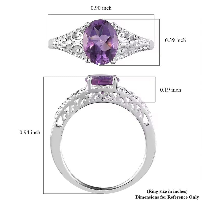 D'Joy Bolivian Amethyst 1.70 ctw Solitaire Ring in Sterling Silver (Size 11.0)