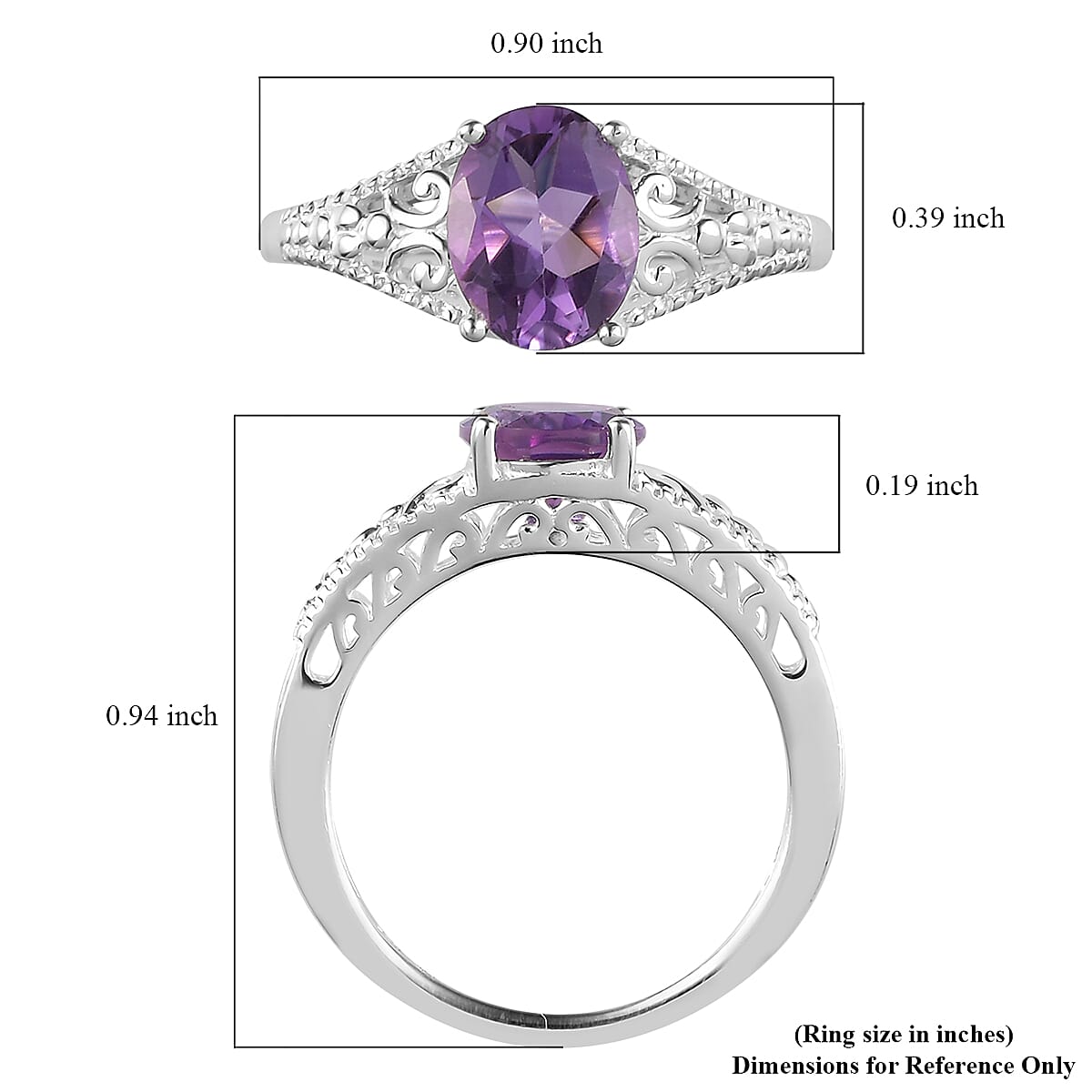 Bolivian Amethyst 1.65 ctw Solitaire Ring in Sterling Silver (Size 7.0) image number 7
