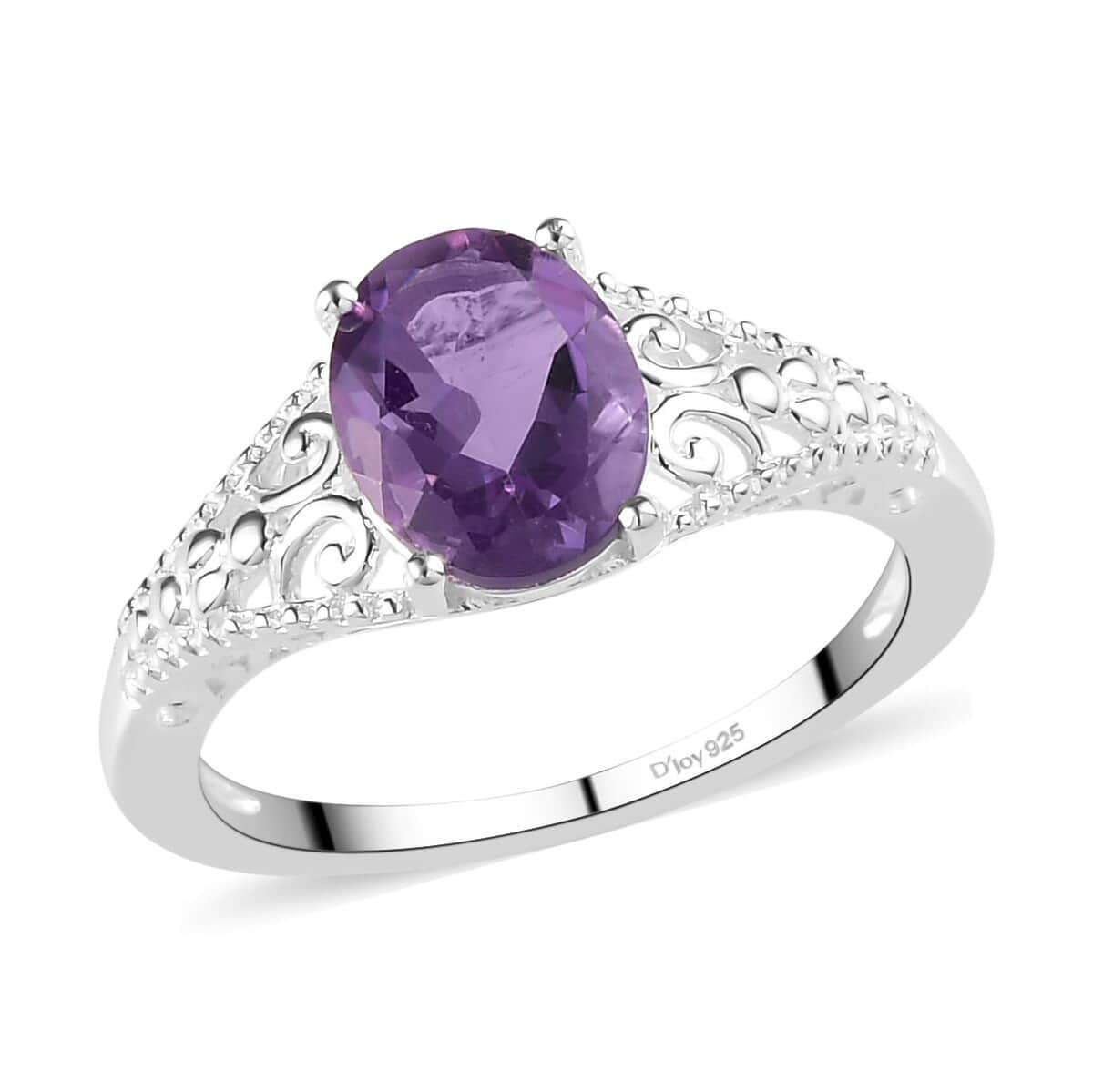 Bolivian Amethyst 1.65 ctw Solitaire Ring in Sterling Silver (Size 9.0) image number 0