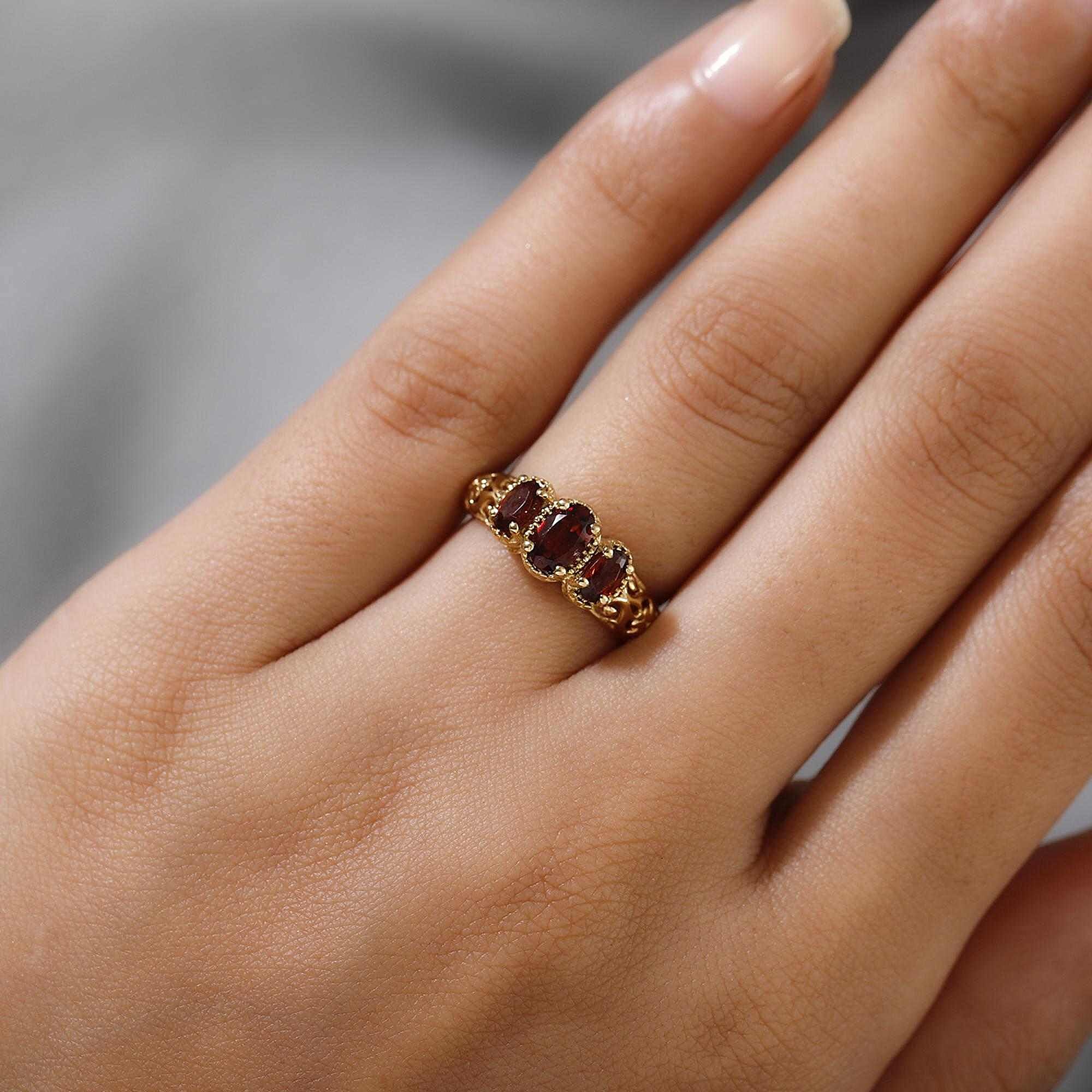 D'Joy Mozambique Garnet 1.20 ctw Ring in 14K Yellow Gold Over Sterling Silver (Size 10.0)