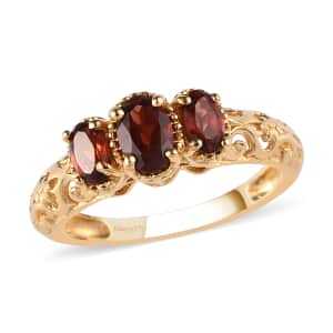 Mozambique Garnet Openwork Trilogy Ring in 14K Yellow Gold Over Sterling Silver 1.10 ctw