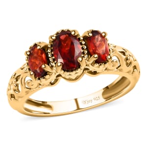 D'Joy Mozambique Garnet 1.10 ctw Openwork Trilogy Ring in 14K YG Over Sterling Silver (Size 8.0)