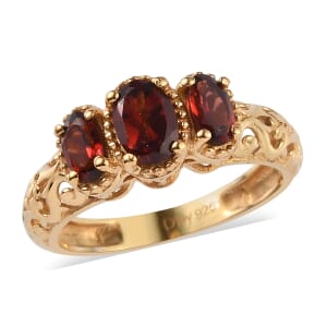 D'Joy Mozambique Garnet 1.10 ctw Openwork Trilogy Ring in 14K Yellow Gold Over Sterling Silver (Size 9.0)