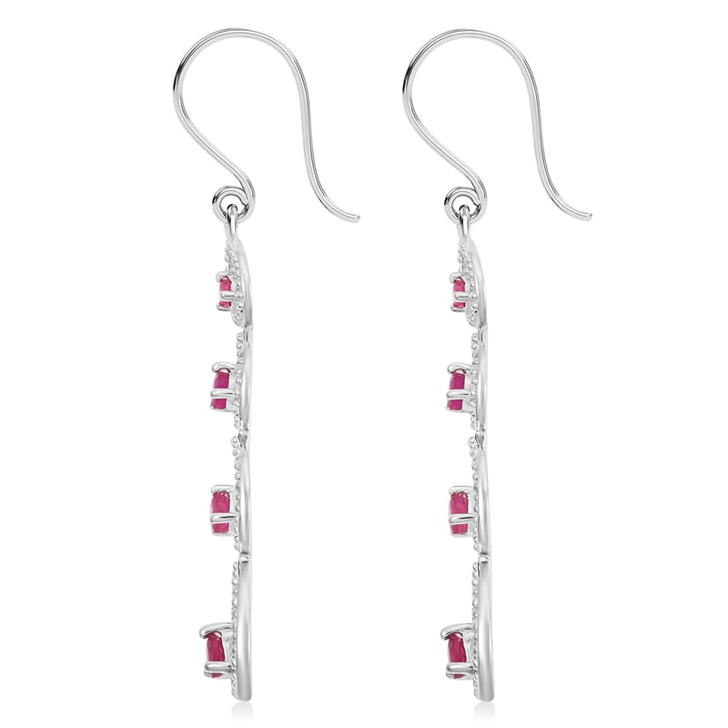 African Ruby (FF) 1.00 ctw Earrings in Rhodium Over Sterling Silver