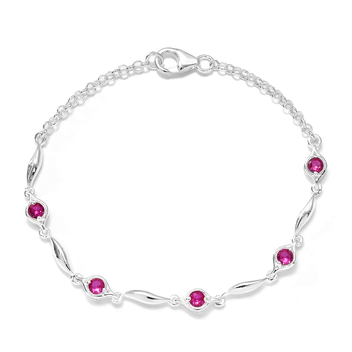 Simulated Red Diamond Station Bracelet in Sterling Silver (7.25 In) image number 0