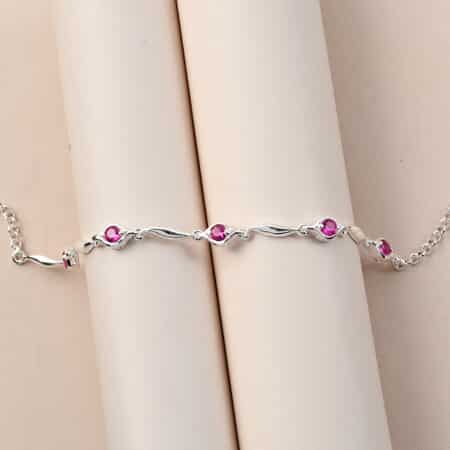 Simulated Red Diamond Station Bracelet in Sterling Silver (7.25 In) image number 1