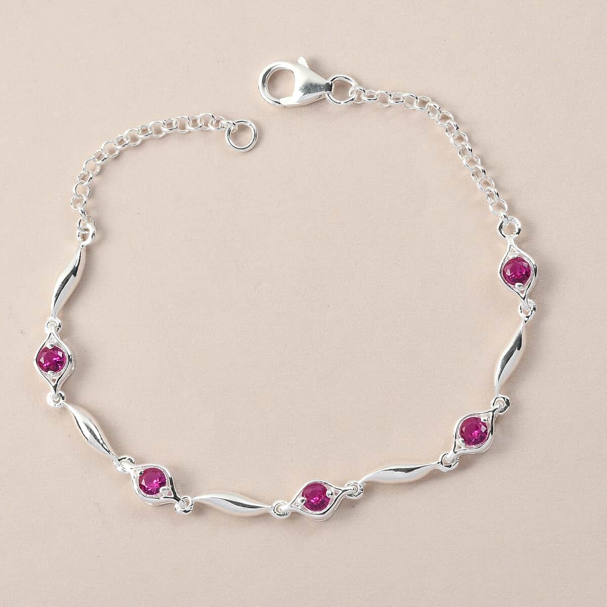 Simulated Red Diamond Station Bracelet in Sterling Silver (7.25 In) image number 2