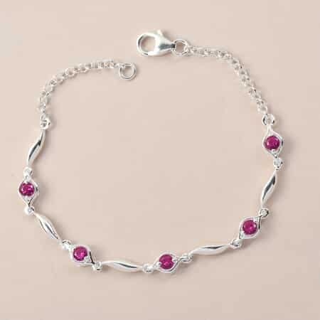 Simulated Red Diamond Station Bracelet in Sterling Silver (7.25 In) image number 2