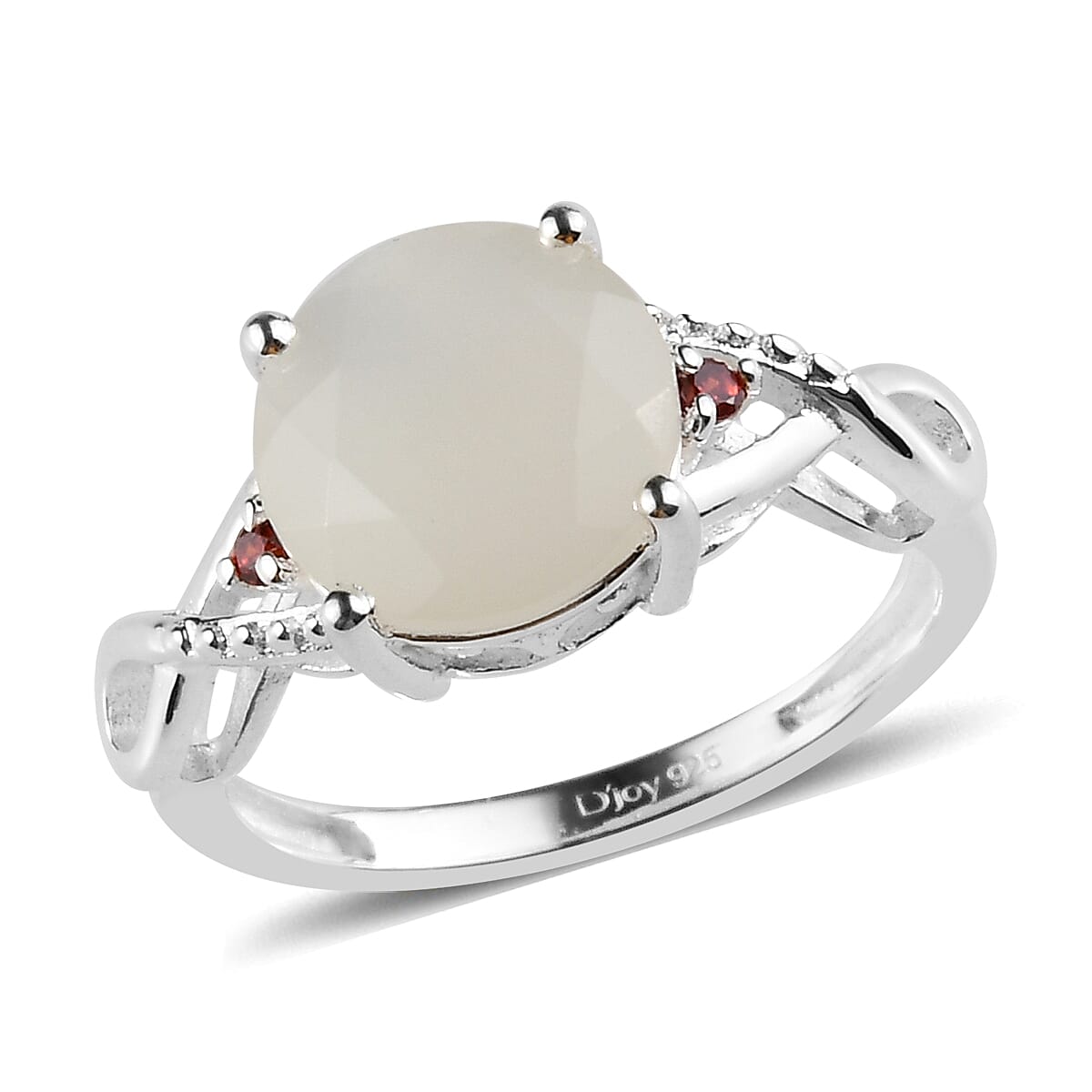 Sri Lankan Silver Moonstone and Simulated Red Diamond Ring in Sterling Silver 2.32 ctw
