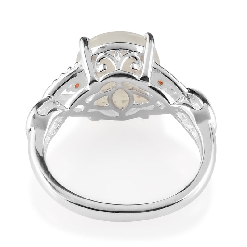 Sri Lankan Silver Moonstone and Simulated Red Diamond Ring in Sterling Silver (Size 6.0) 2.35 ctw
