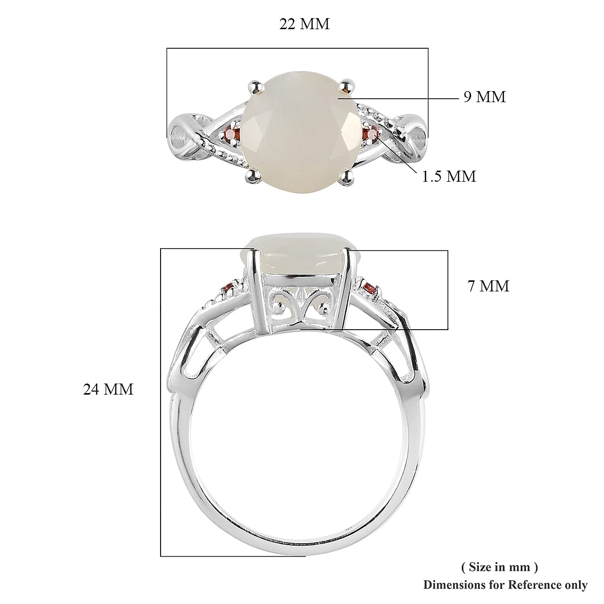 Sri Lankan Silver Moonstone and Simulated Red Diamond Ring in Sterling Silver (Size 6.0) 2.35 ctw