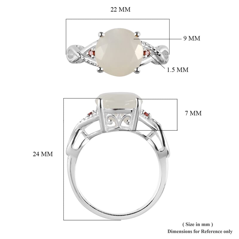 Sri Lankan Silver Moonstone and Simulated Red Diamond Ring in Sterling Silver (Size 6.0) 2.35 ctw