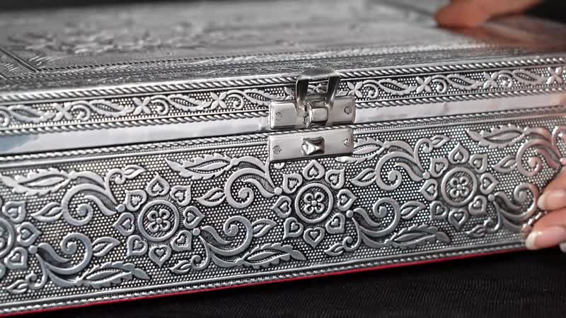 Handcrafted Aluminium Tree Embossed 2 Tier Jewelry Box (11x3x8 in) with Scratch Protection Interior