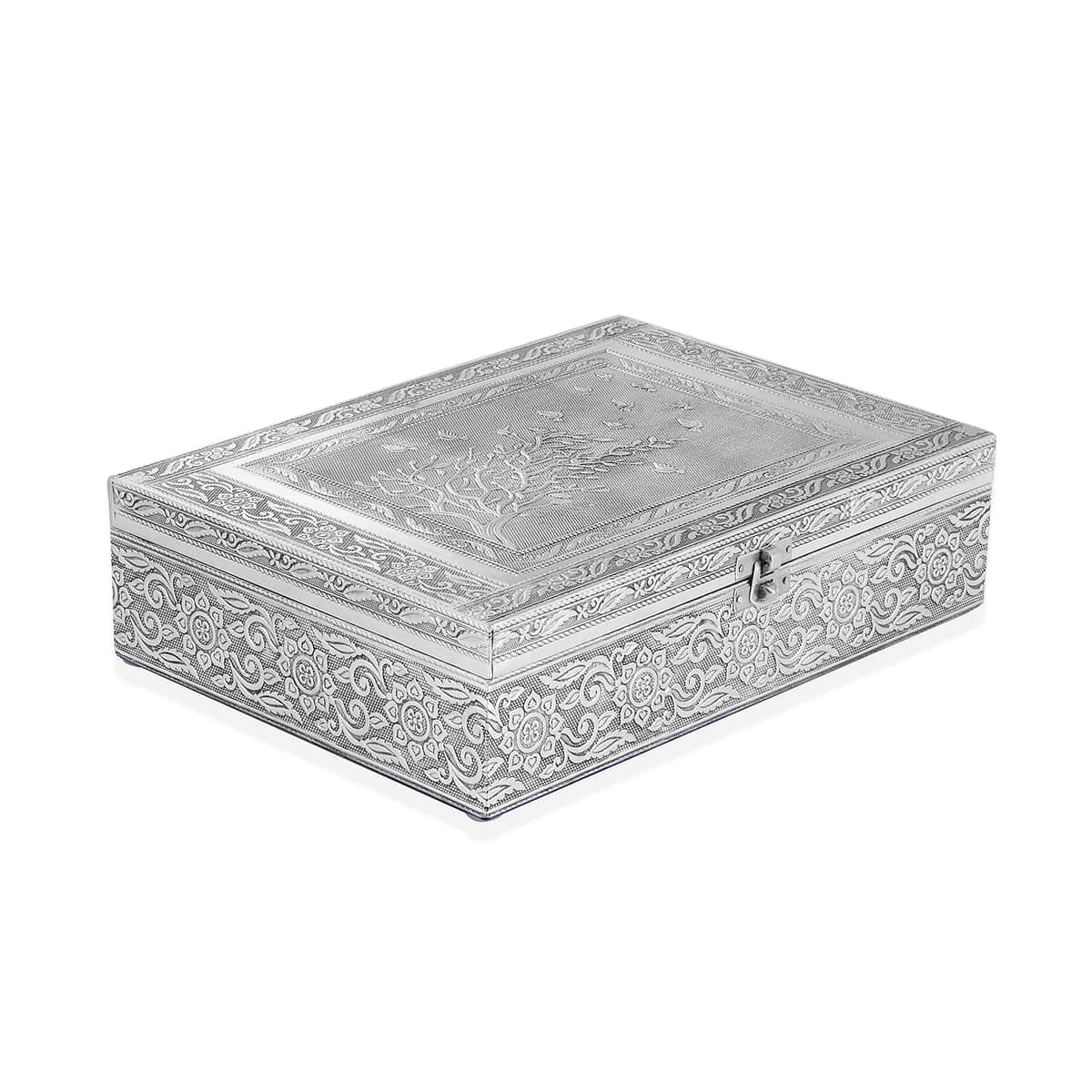 Handcrafted Aluminium Tree Embossed 2 Tier Jewelry Box with Scratch Protection Interior image number 2