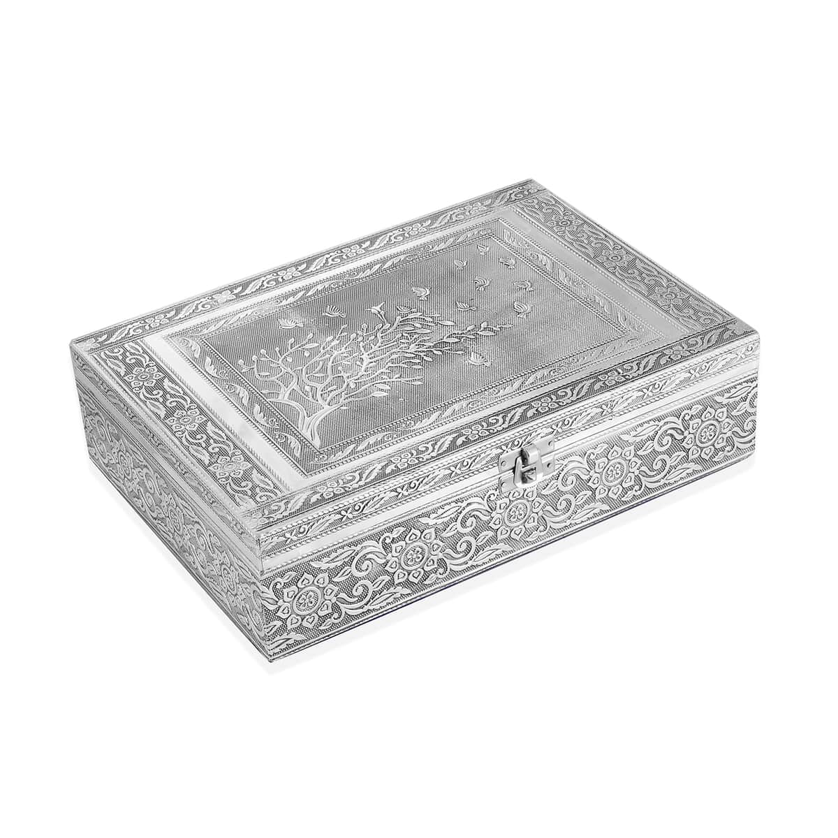 Handcrafted Aluminium Tree Embossed 2 Tier Jewelry Box with Scratch Protection Interior image number 3