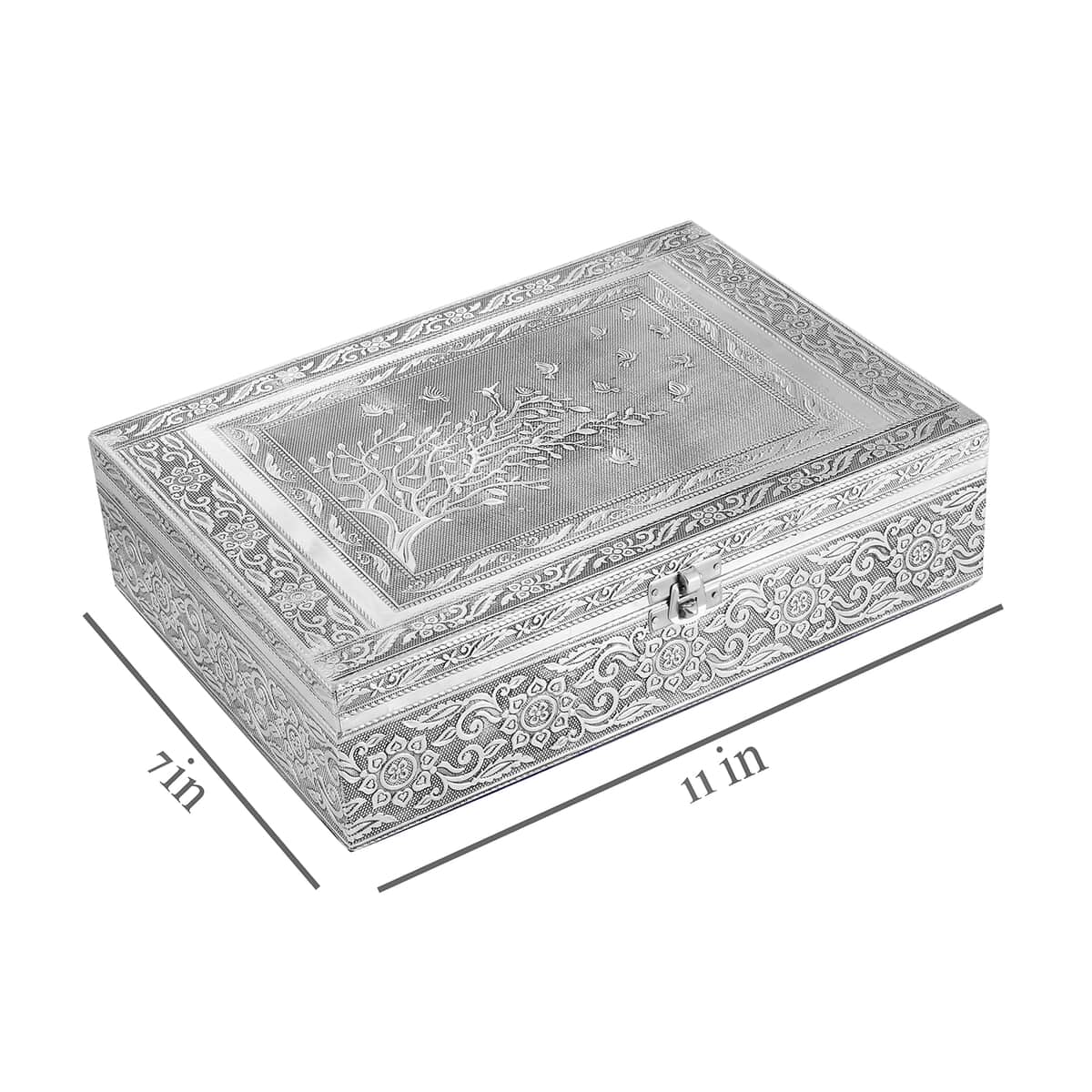 Handcrafted Aluminium Tree Embossed 2 Tier Jewelry Box with Scratch Protection Interior image number 8