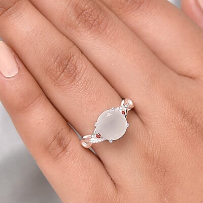 Sri Lankan Silver Moonstone and Simulated Red Diamond Ring in Sterling Silver (Size 7.0) 2.35 ctw