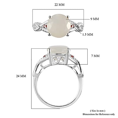 Sri Lankan Silver Moonstone and Simulated Red Diamond Ring in Sterling Silver (Size 7.0) 2.35 ctw