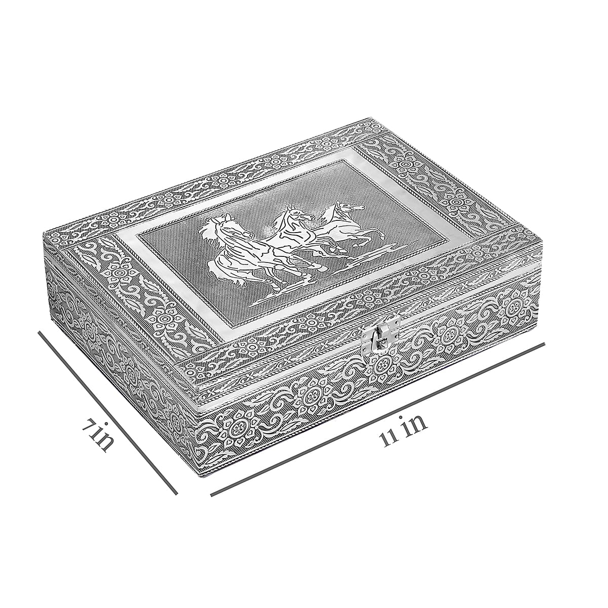 Handcrafted Aluminum Horse Embossed 2 Tier Jewelry Box with Scratch Protection Interior image number 8