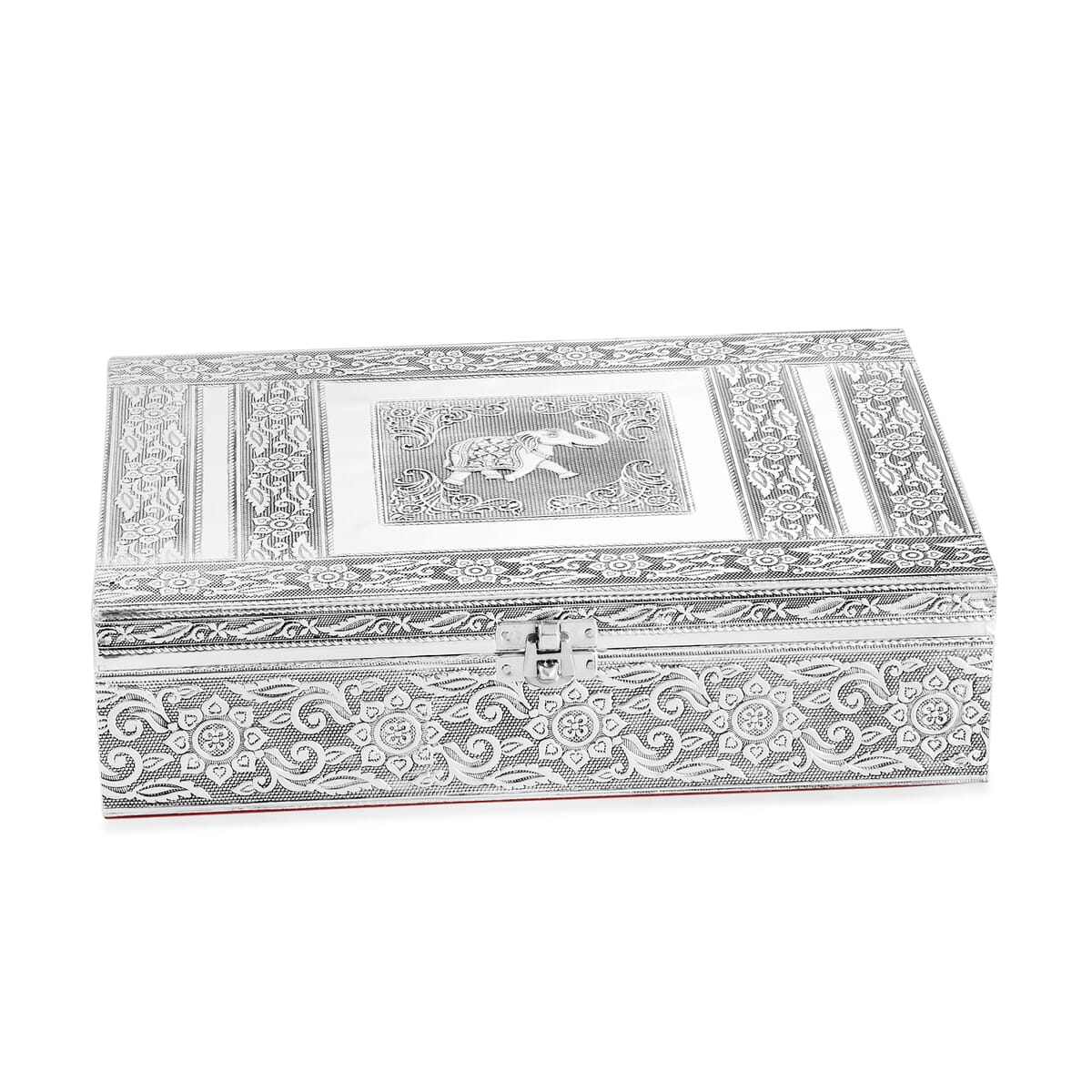 Handcrafted Aluminium Elephant Embossed 2 Tier Jewelry Box with Scratch Protection Interior image number 0
