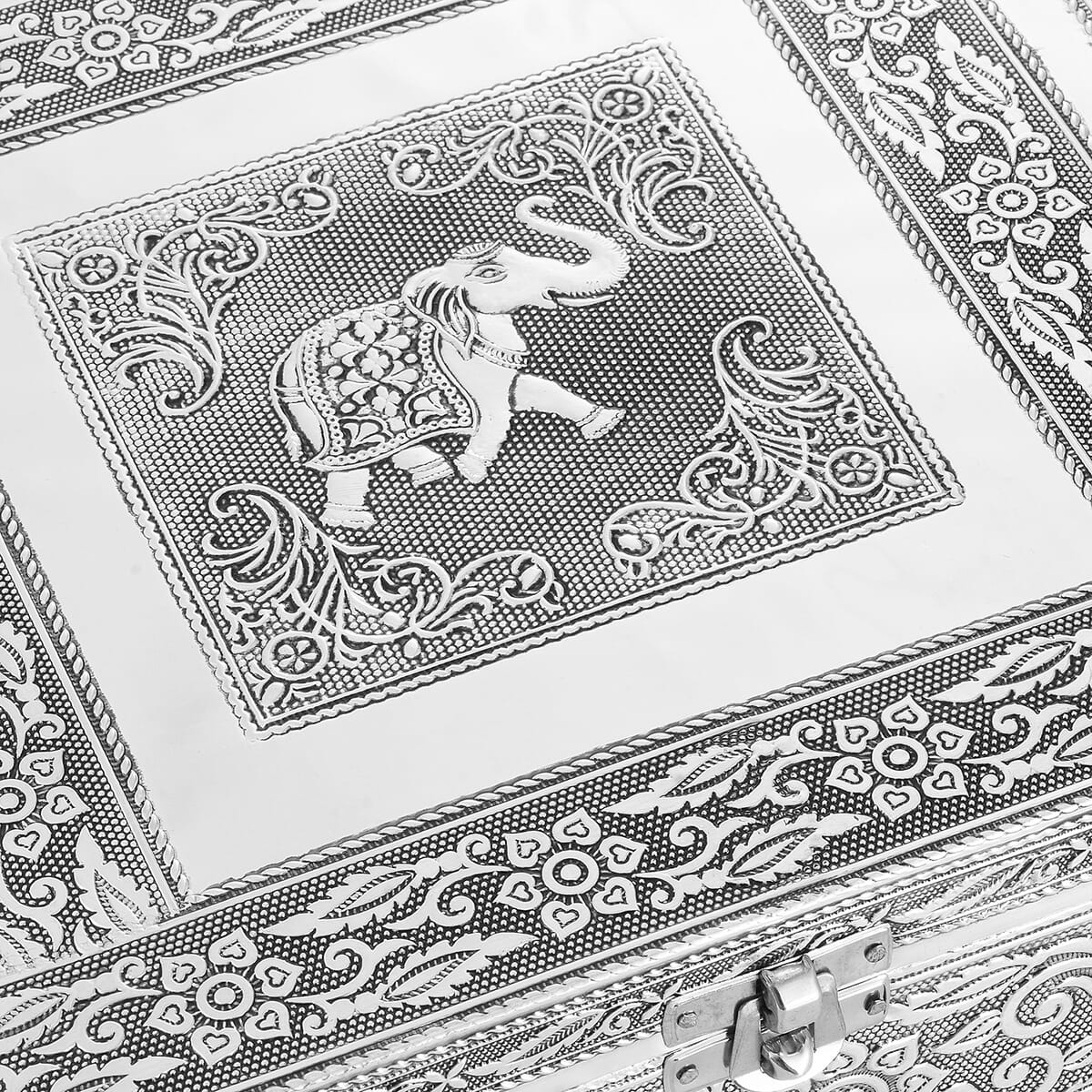 Handcrafted Aluminium Elephant Embossed 2 Tier Jewelry Box with Scratch Protection Interior image number 7