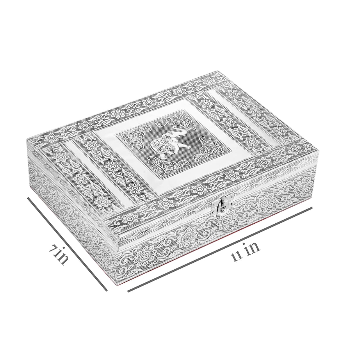 Handcrafted Aluminium Elephant Embossed 2 Tier Jewelry Box with Scratch Protection Interior image number 8