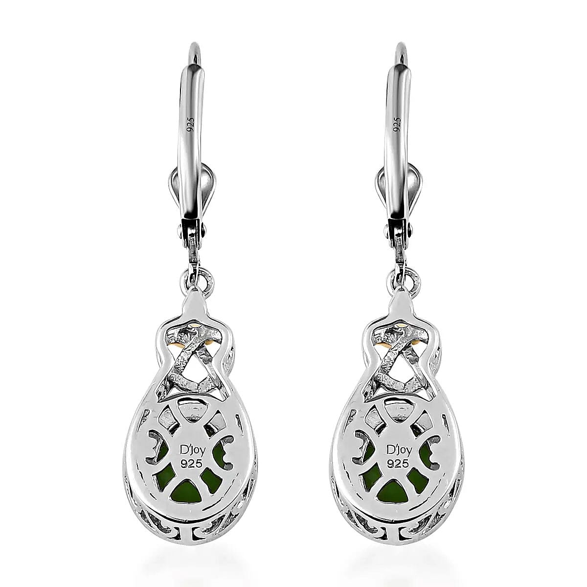 D'Joy Mojave Green Turquoise 2.50 ctw and Peridot Accent Earrings, Drop Earrings, 14K YG and Platinum Over Sterling Silver Earrings, Birthstone Earrings