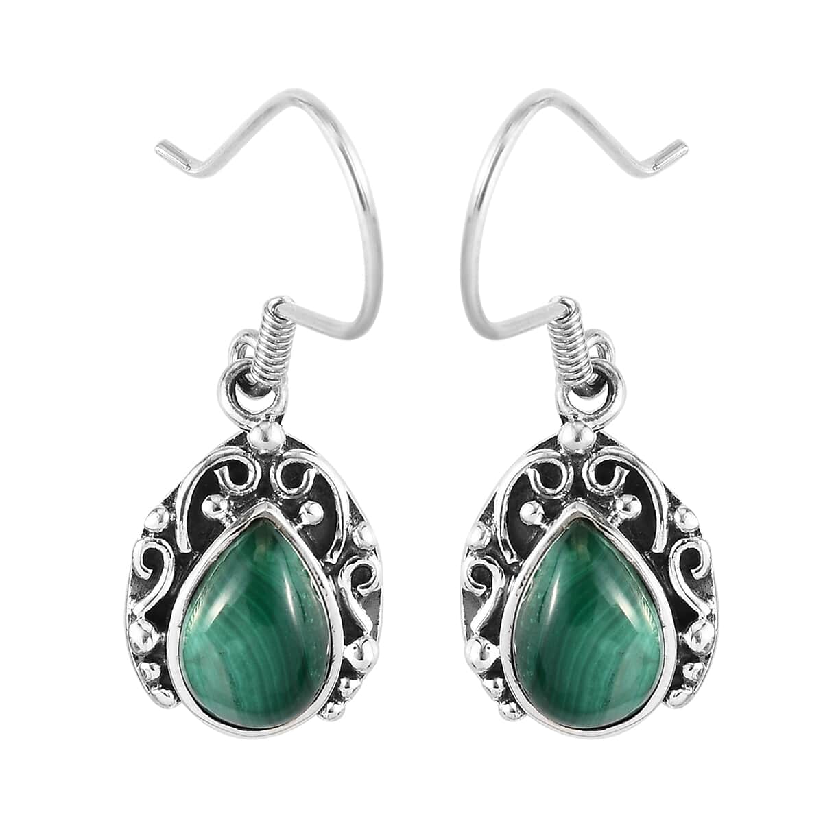 Artisan Crafted African Malachite Dangle Earrings in Sterling Silver 5.50 ctw image number 0
