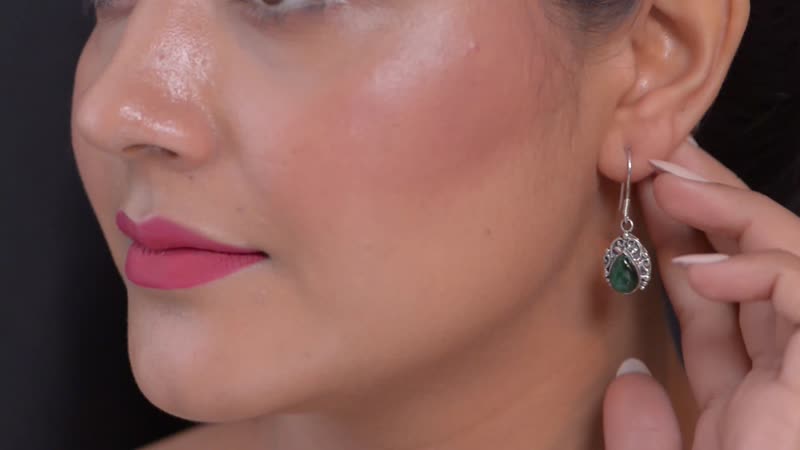 Artisan Crafted 5.75 ctw African Malachite Dangle Earrings in Sterling Silver