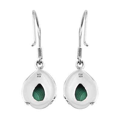 Artisan Crafted African Malachite Dangle Earrings in Sterling Silver 5.50 ctw