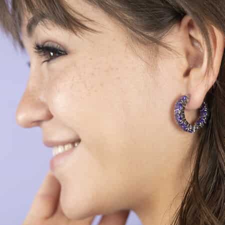 Simulated Purple Diamond Hoop Earrings in Stainless Steel image number 0