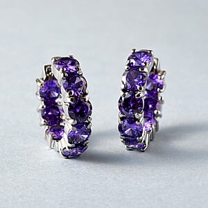 Simulated Purple Diamond Hoop Earrings in Stainless Steel