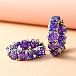 Simulated Purple Diamond Hoop Earrings in Stainless Steel