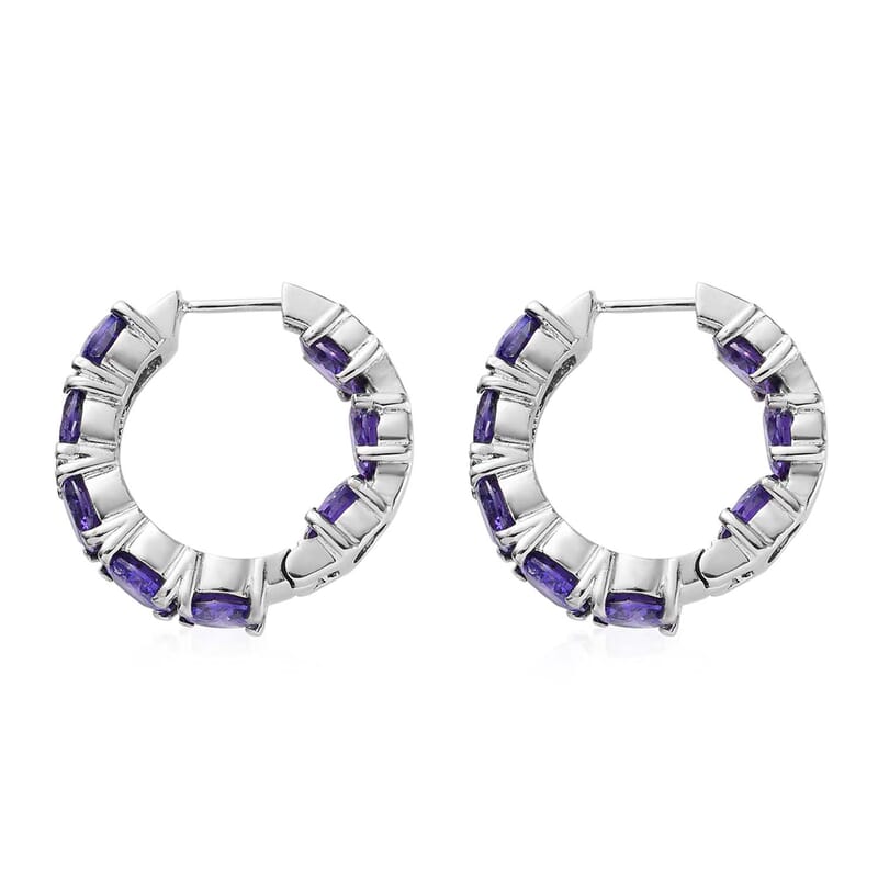 Simulated Purple Diamond Hoop Earrings in Stainless Steel
