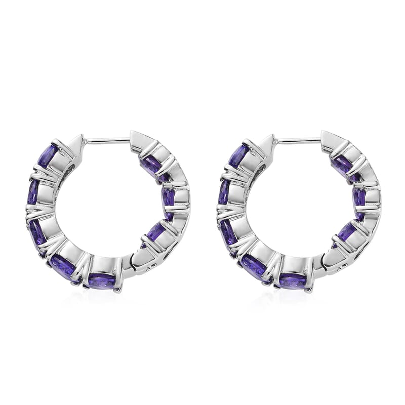 Simulated Purple Diamond Hoop Earrings in Stainless Steel