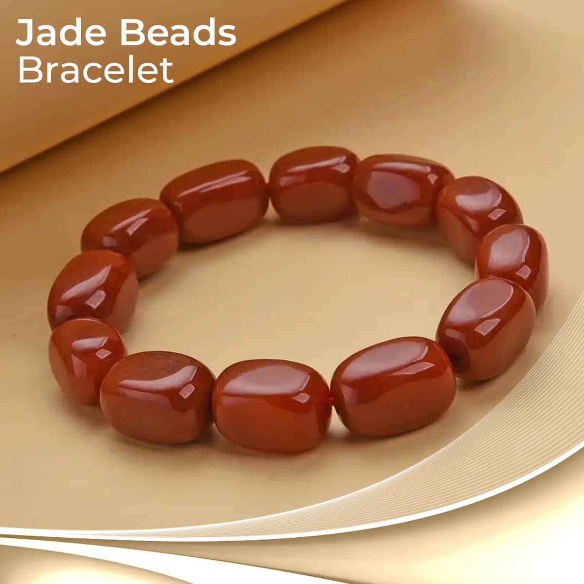 Red Jade (D) 425.00 ctw Bracelet, Jade Beads Bracelet, Stretch Bracelet image number 1