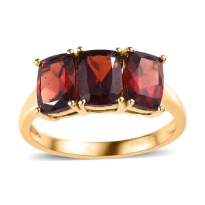D'Joy Mozambique Garnet 3.50 ctw Trilogy Ring in 14K Yellow Gold Over Sterling Silver (Size 10.0) 