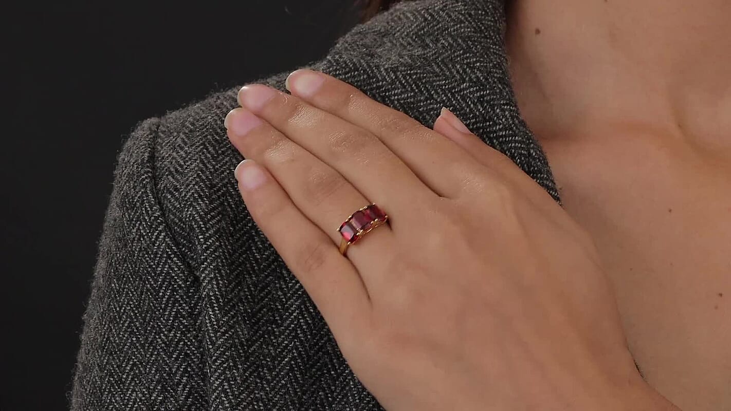 Mozambique Garnet Trilogy Ring in 14K Yellow Gold Over Sterling Silver 3.15 ctw