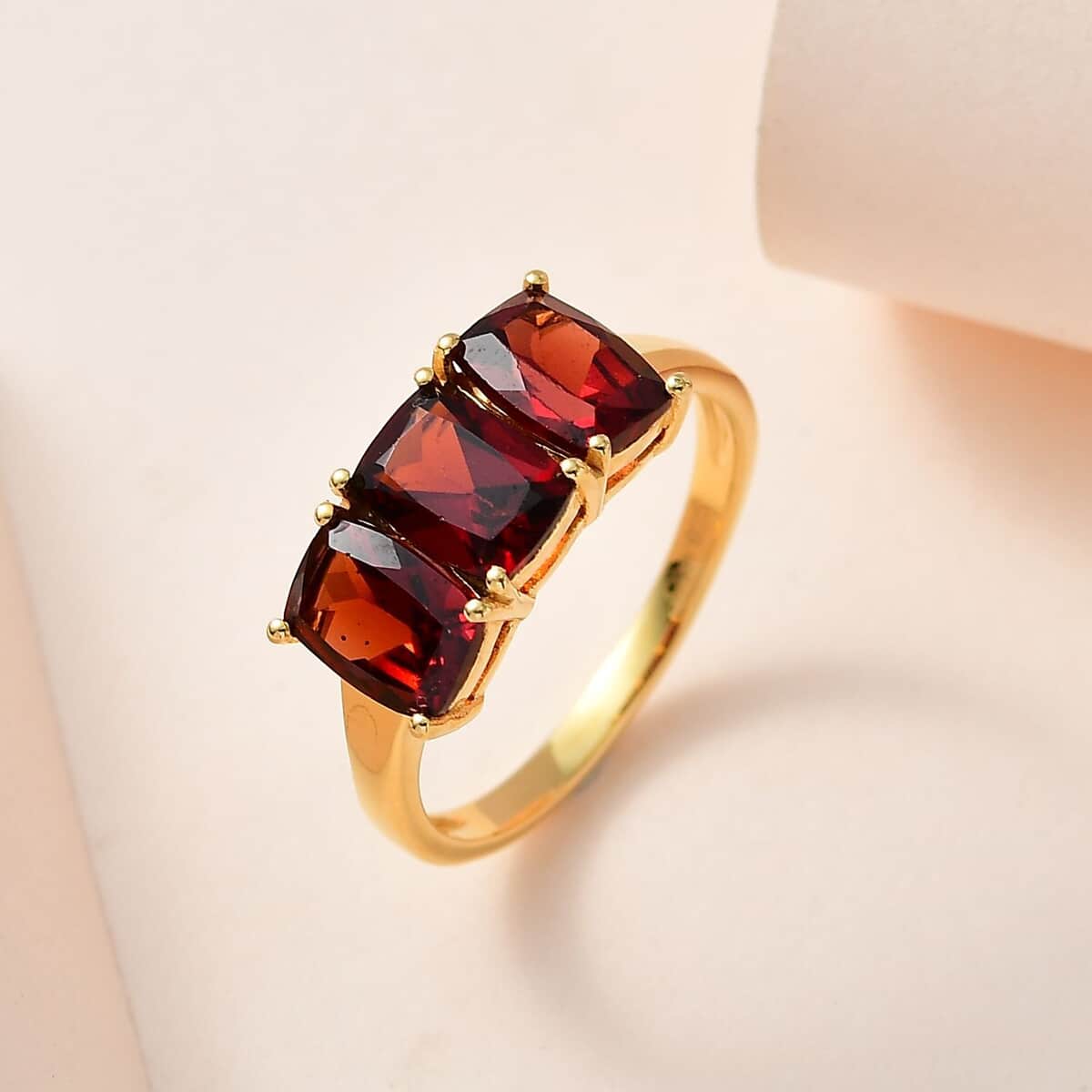 Mozambique Garnet Trilogy Ring in 14K Yellow Gold Over Sterling Silver (Size 10.0) 3.00 ctw image number 1