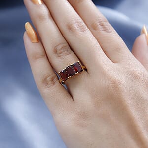 D'Joy Mozambique Garnet Trilogy Ring in 14K YG Over Sterling Silver 3.60 ctw (Size 10.0)