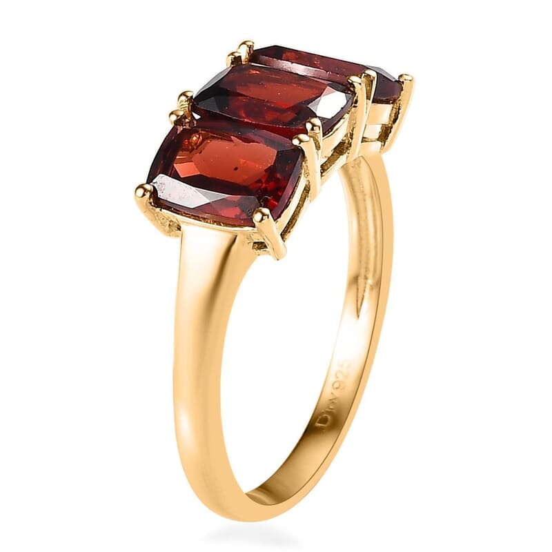 D'Joy Mozambique Garnet Trilogy Ring in 14K YG Over Sterling Silver 3.60 ctw (Size 10.0)