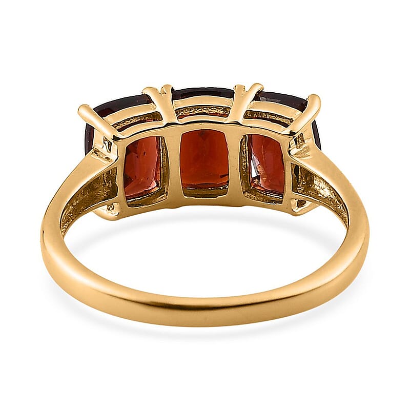 D'Joy Mozambique Garnet Trilogy Ring in 14K YG Over Sterling Silver 3.60 ctw (Size 10.0)