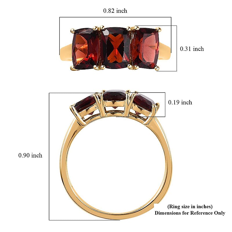 D'Joy Mozambique Garnet Trilogy Ring in 14K YG Over Sterling Silver 3.60 ctw (Size 10.0)