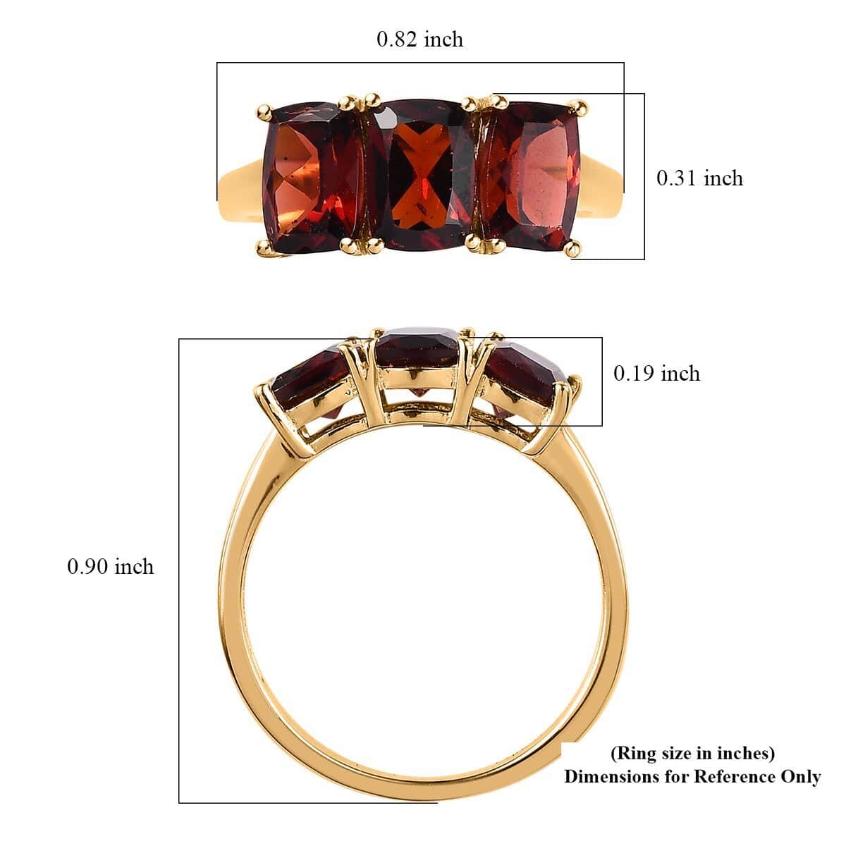 Mozambique Garnet Trilogy Ring in 14K Yellow Gold Over Sterling Silver 3.15 ctw image number 5