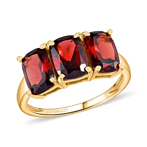 D'Joy Mozambique Garnet 3.65 ctw Trilogy Ring in 14K Yellow Gold Over Sterling Silver (Size 7.0)