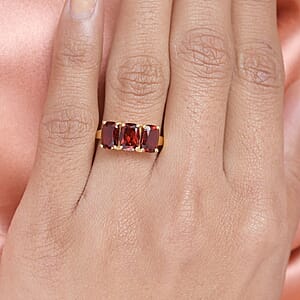 D'Joy Mozambique Garnet 3.65 ctw Trilogy Ring in 14K Yellow Gold Over Sterling Silver (Size 7.0)