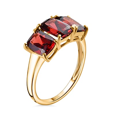 D'Joy Mozambique Garnet 3.65 ctw Trilogy Ring in 14K Yellow Gold Over Sterling Silver (Size 7.0)