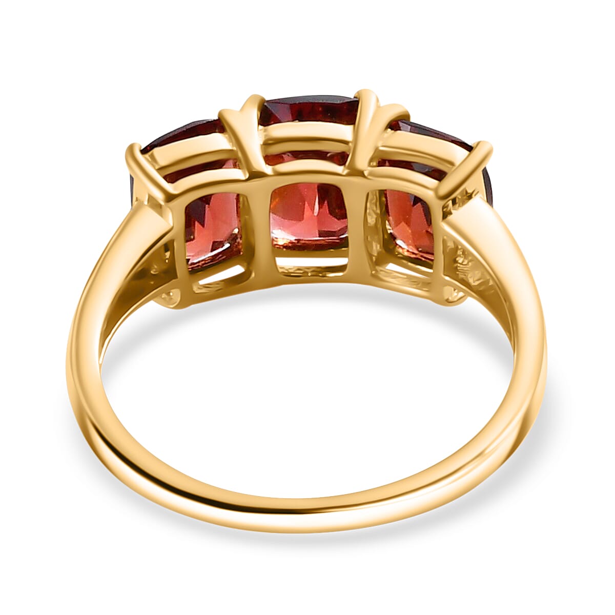 D'Joy Mozambique Garnet 3.65 ctw Trilogy Ring in 14K Yellow Gold Over Sterling Silver (Size 7.0)